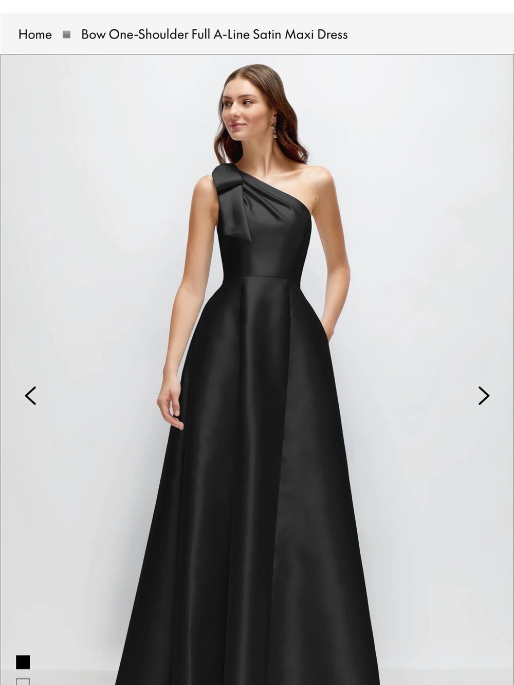 Never Been Worn-ALFRED SUNG Black One-Shoulder Satin Gown with Sculpted Bow